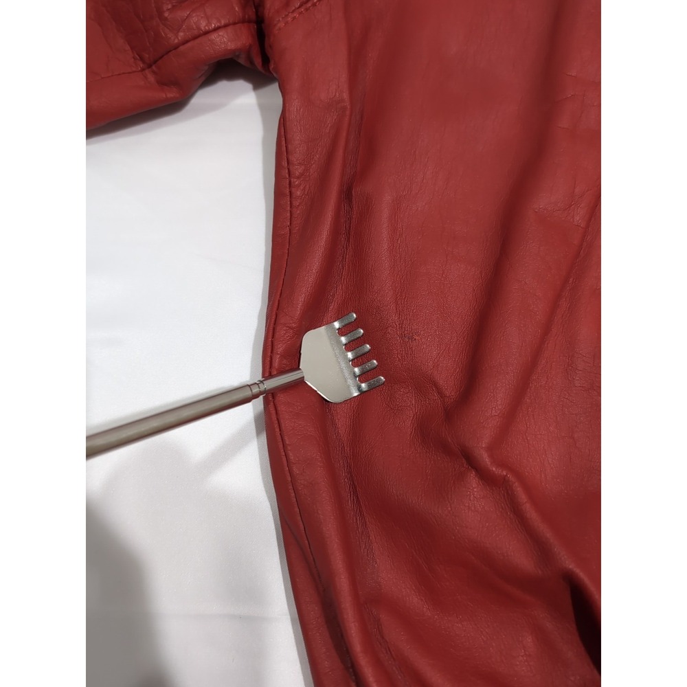 Jubian Tokyo TFC Genuine‎ Red Leather Bomber Jacket Size L Men Women 90s vibe - Picture 8 of 13